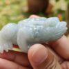 a hand holding a small white frog