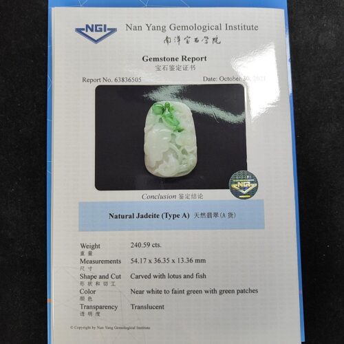a brochure with a jade object on it