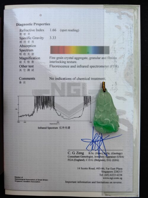 a green jade pendant on a piece of paper