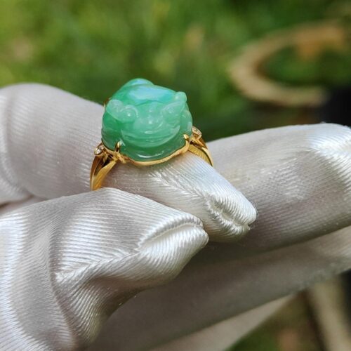 มือที่สวมถุงมือและถือแหวน