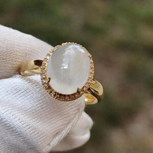 a hand wearing a glove holding a ring