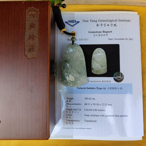 a jade pendant in a case
