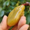 a hand holding a yellow stone
