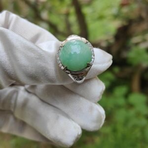 มือที่สวมถุงมือและถือแหวน