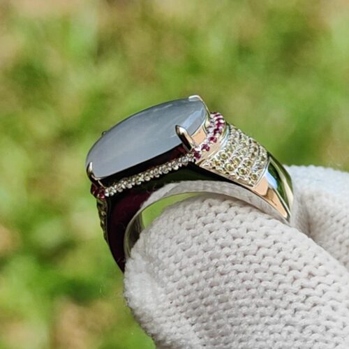 une main portant un gant avec une bague