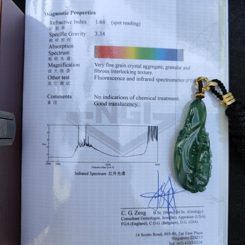 a jade pendant on a book