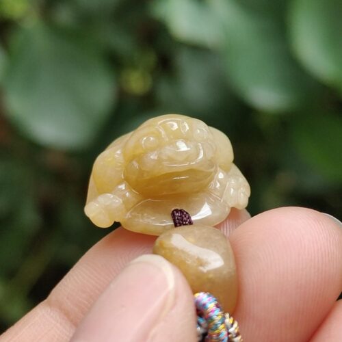 a hand holding a small frog shaped stone