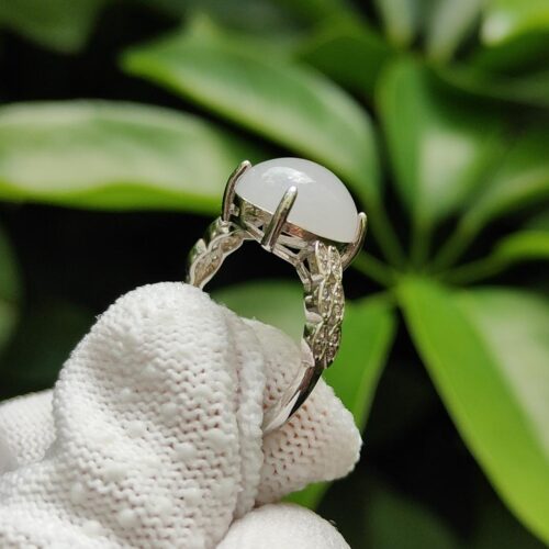 a hand in glove holding a ring