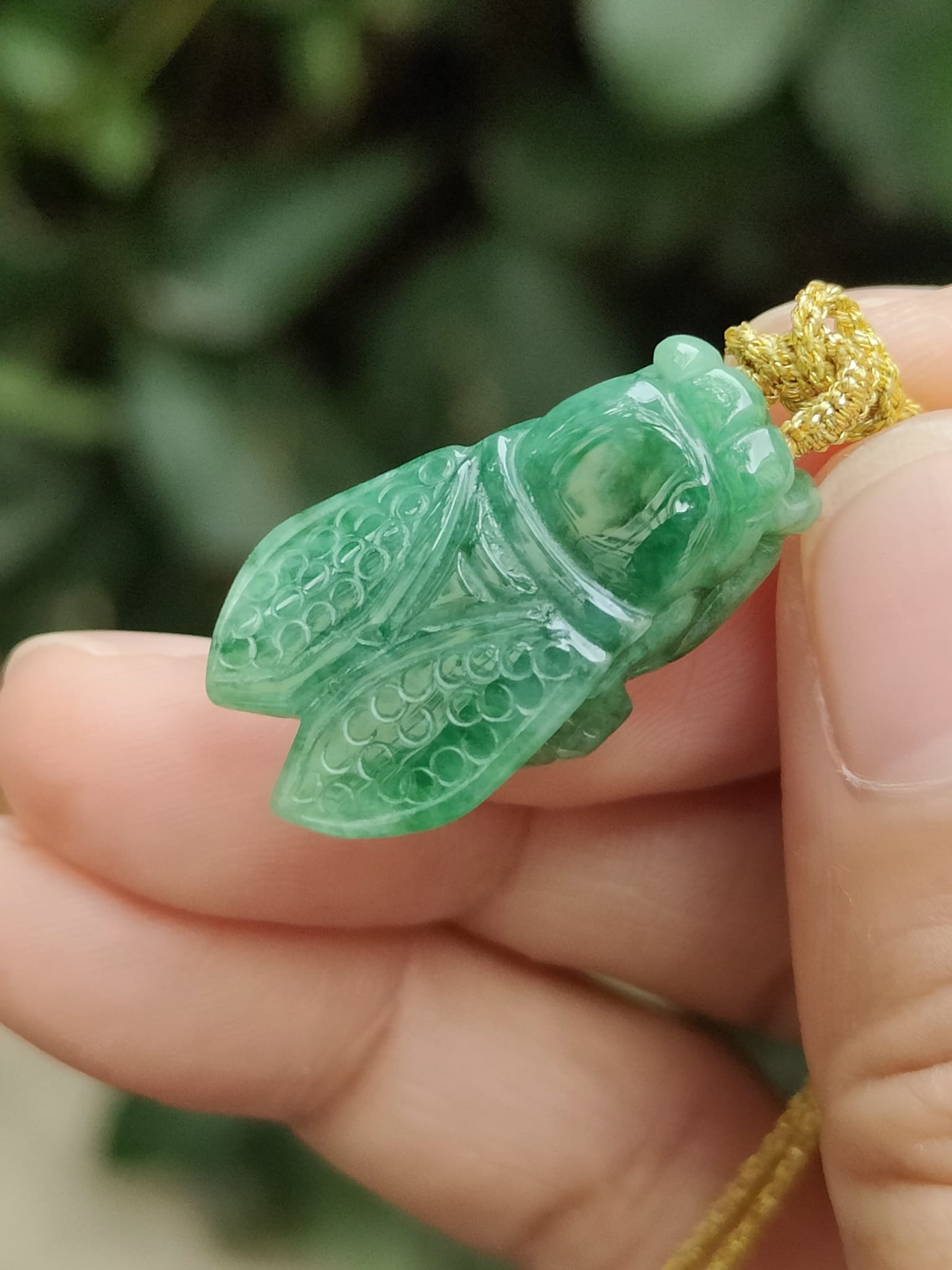 Green Cicada crafted on Natural Type A Jadeite Jade as Pendant