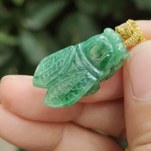 a hand holding a jade insect pendant