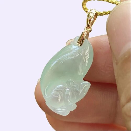 a hand holding a jade pendant - Squirrel Premium Quality with 18k Gold Clasp