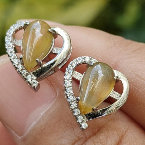 a pair of earrings with diamonds