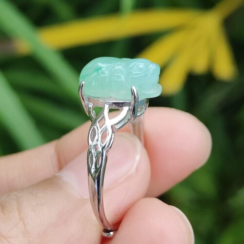 tangan memegang cincin dengan batu giok