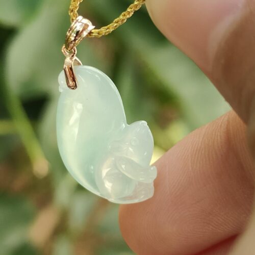 a hand holding a jade pendant - Squirrel Premium Quality with 18k Gold Clasp
