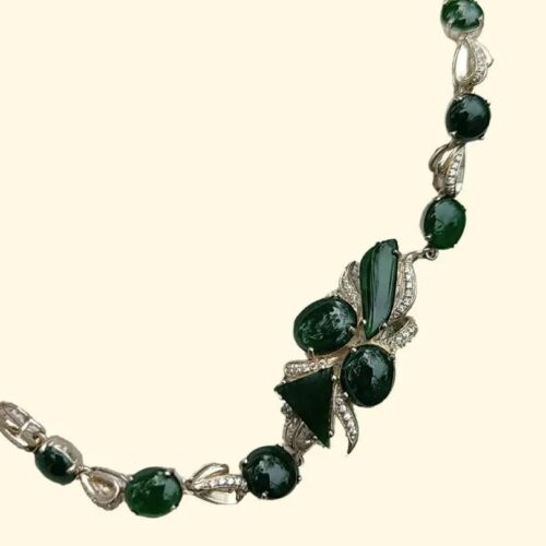 a bracelet with green stones and - 10 Dark Green Cabochons