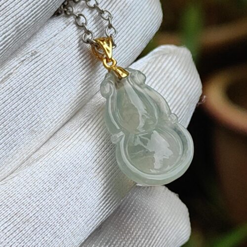 Pingente de cabaça de jadeíte translúcido premium tipo A com fecho de ouro 18K imagem 9