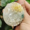 Colgante de jadeíta natural de estilo antiguo de la escuela elaborado con flores en amarillo y verde Imagen 9