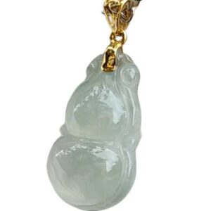 Pingente de cabaça de jadeíte tipo A translúcido premium com fecho de ouro 18k imagem 9