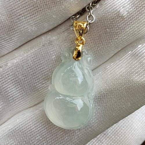 Pingente de cabaça de jadeíte translúcido premium tipo A com fecho de ouro 18K imagem 9