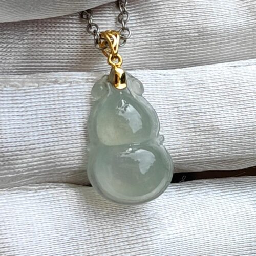 Pingente de cabaça de jadeíte translúcido premium tipo A com fecho de ouro 18K imagem 9