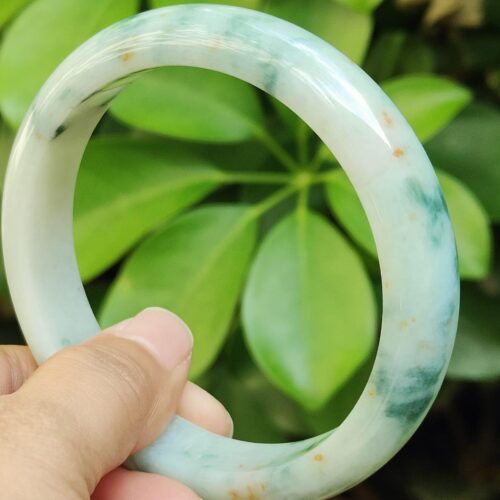 60.8mm peace bangle bracelet - light green with green and golden yellow patches natural type a jadeite jade image 1