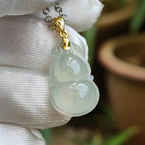 Pingente de cabaça de jadeíte translúcido premium tipo A com fecho de ouro 18K imagem 9