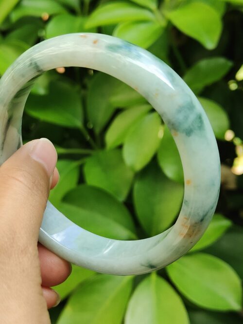 60.8mm peace bangle bracelet - light green with green and golden yellow patches natural type a jadeite jade image 11