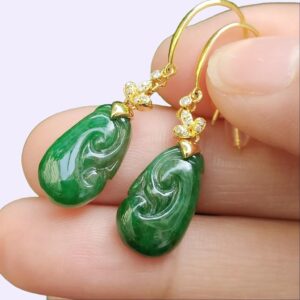 Green ruyi 18k gold hook earrings - Natural Type A Jadeite Jade Image 9