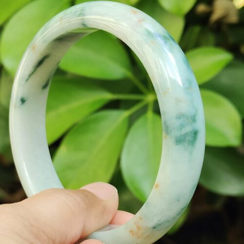 60.8mm peace bangle bracelet - light green with green and golden yellow patches natural type a jadeite jade image 6