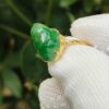Green Three Legs Toad Jadeite Jade Cabochon Set with 18k Gold as Ring Image 2
