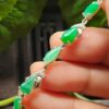 Seven Green Cabochons set on S925 Silver as Bracelet - Natural Jadeite Jade - Image 1