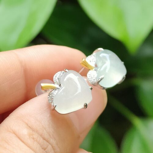 a hand holding a pair of earrings - Heart Shape Cabochons - Apple Design