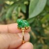 Green Three Legs Toad Jadeite Jade Cabochon Set with 18k Gold as Ring