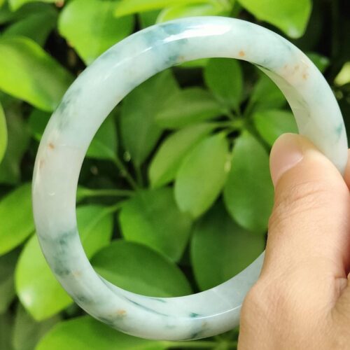 60.8mm peace bangle bracelet - light green with green and golden yellow patches natural type a jadeite jade image 4