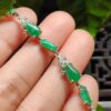 Seven Green Cabochons set on S925 Silver as Bracelet - Natural Jadeite Jade - Image 2