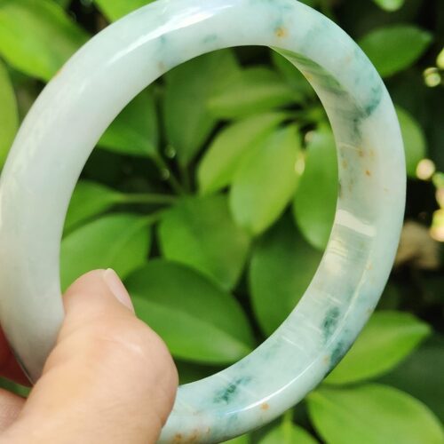 Cart image - 60.8mm peace bangle bracelet - light green with green and golden yellow patches natural type a jadeite jade image 2