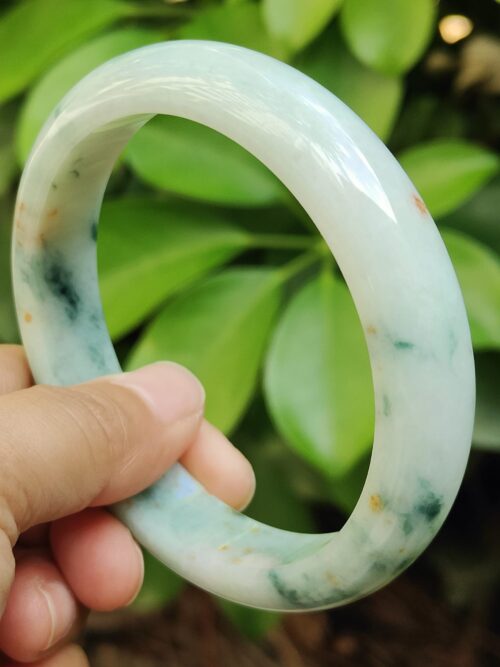 60.8mm peace bangle bracelet - light green with green and golden yellow patches natural type a jadeite jade image 10