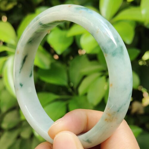 60.8mm peace bangle bracelet - light green with green and golden yellow patches natural type a jadeite jade image 3
