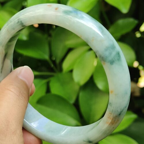 60.8mm peace bangle bracelet - light green with green and golden yellow patches natural type a jadeite jade image 8
