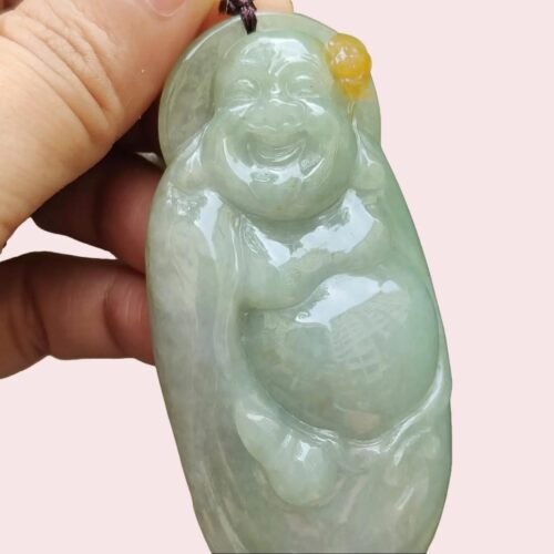Laughing Buddha Jadeite Carving Pendant - Singapore Simei HDB Meragi Park YPQ Background changed Certified Passed 9