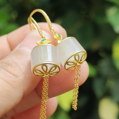 Harmony Cylinder Earrings 18k gold Jadeite - Jalan Meragi Park Simei HDB Playground YPQ Certified Natural View test passed 3