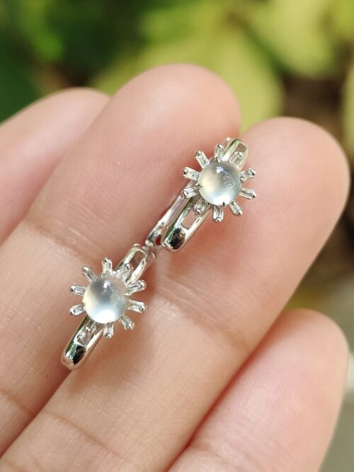 18k White Gold & Glacial Jadeite Cabochon Earrings Image 4