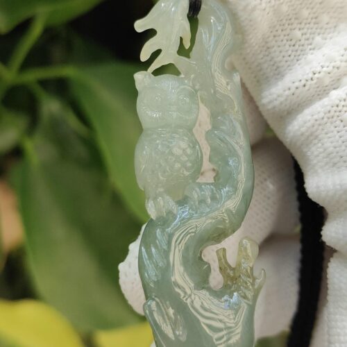 Natural Sage Owl Jadeite Pendant & Stand - location Jalan Meragi Park Simei HDB Playground Y.P.Q Certified Test Approved 6