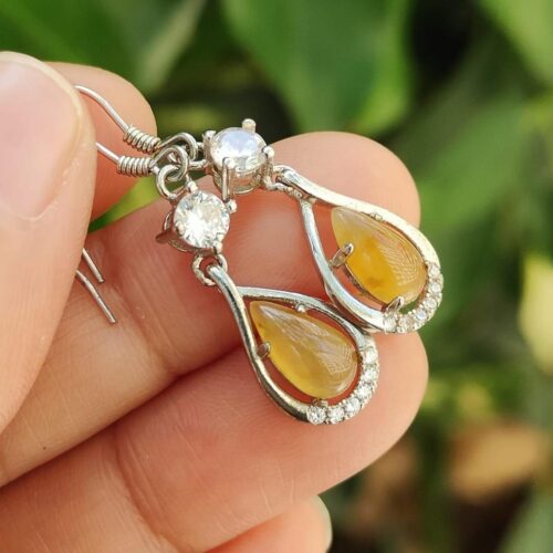 Natural Yellow Jadeite crafted as Hook Earrings S925 Silver – Earth & Fire Energy image 10