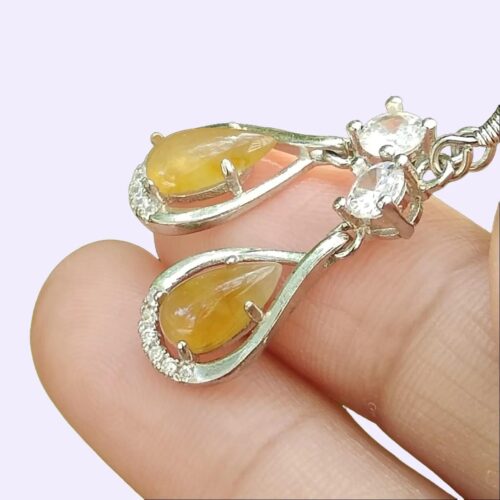 Natural Yellow Jadeite crafted as Hook Earrings S925 Silver – Earth & Fire Energy image 11