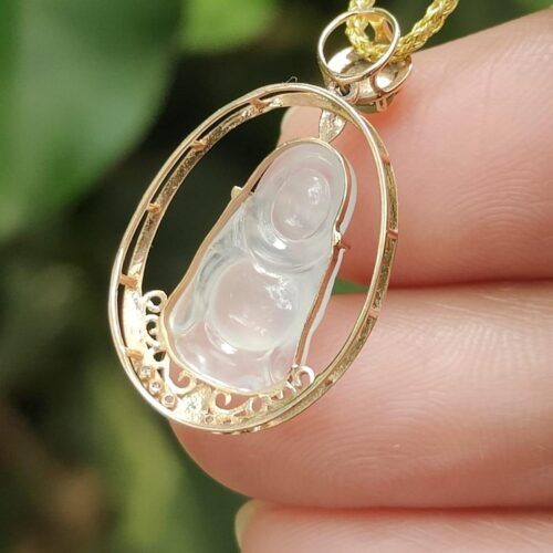 18k gold setting icy buddha and 1 green cabochon image 9