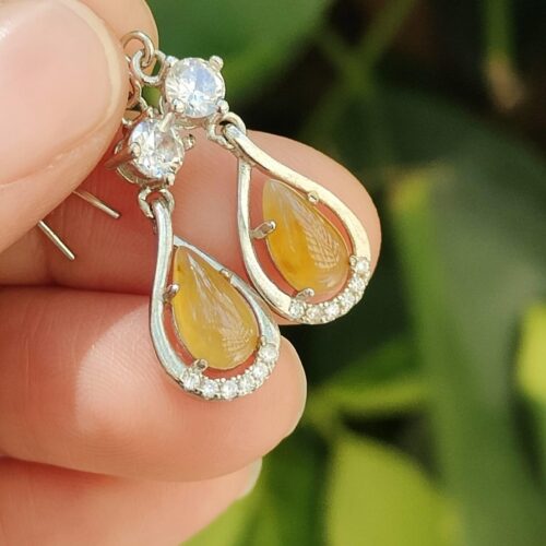 Natural Yellow Jadeite crafted as Hook Earrings S925 Silver – Earth & Fire Energy image 6