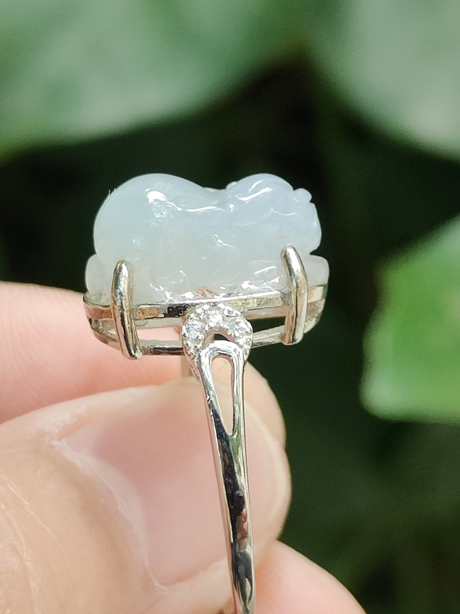 Natural Jadeite & S925 Silver Adjustable Ring
