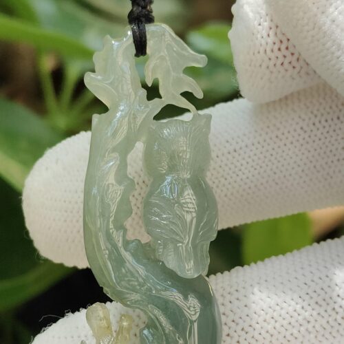 Natural Sage Owl Jadeite Pendant & Stand - location Jalan Meragi Park Simei HDB Playground Y.P.Q Certified Test Approved 5