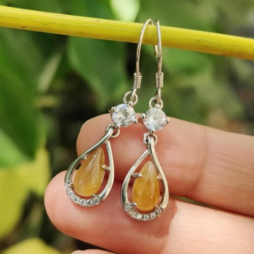 Natural Yellow Jadeite crafted as Hook Earrings S925 Silver – Earth & Fire Energy image 3